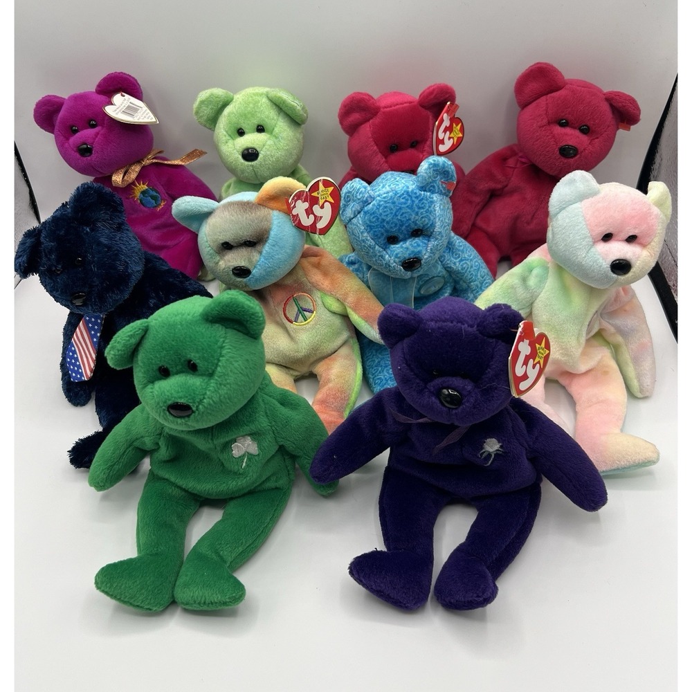 Ty Beanie Babies Assorted Colorful Bears Lot Plush